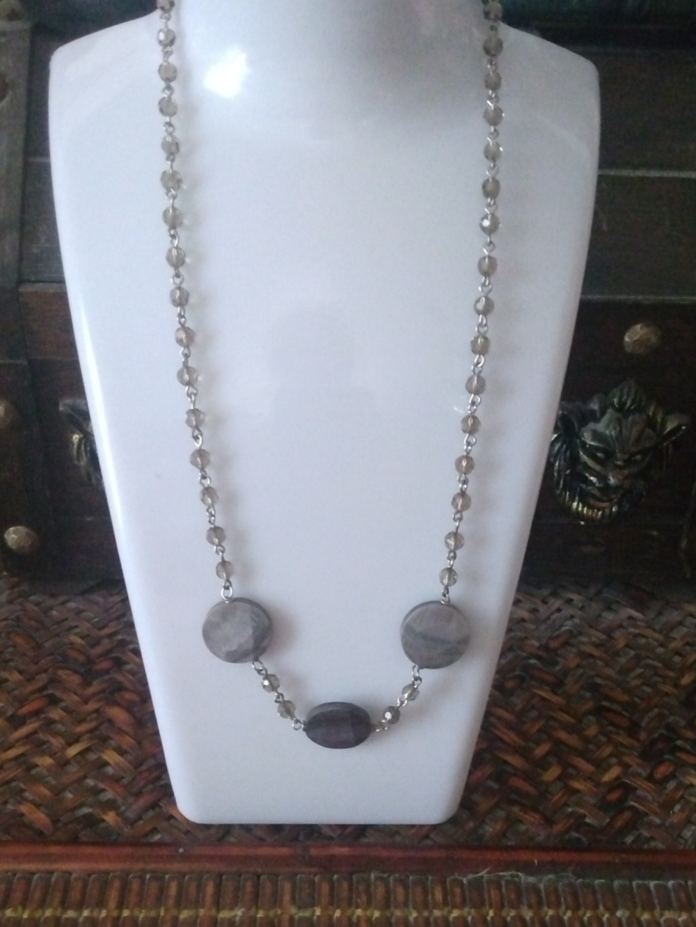 Elegant Gray Beaded Long Necklace - Women's Jewelry